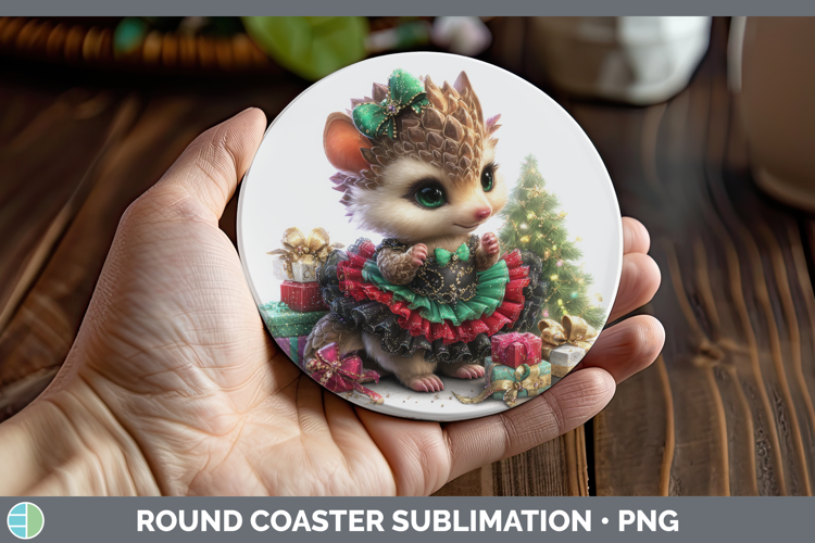 Safari Cute Christmas Pangolin Round Coaster Sublimation Coa
