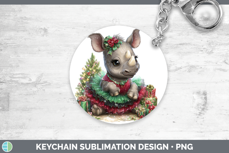 Safari Cute Christmas Rhino Keychain Sublimation Keyring Des
