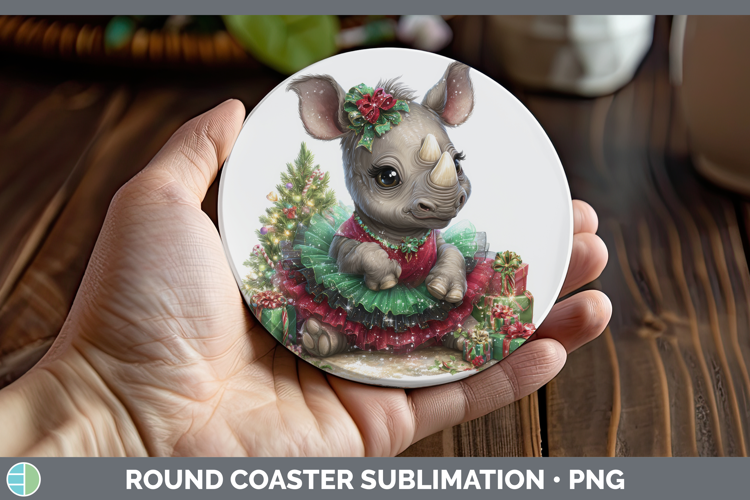 Safari Cute Christmas Rhino Round Coaster Sublimation Coaste