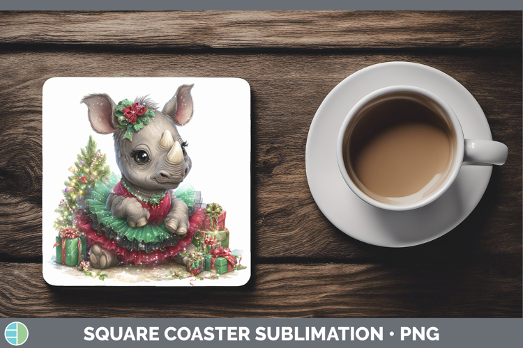 Safari Cute Christmas Rhino Square Coaster Sublimation Coast