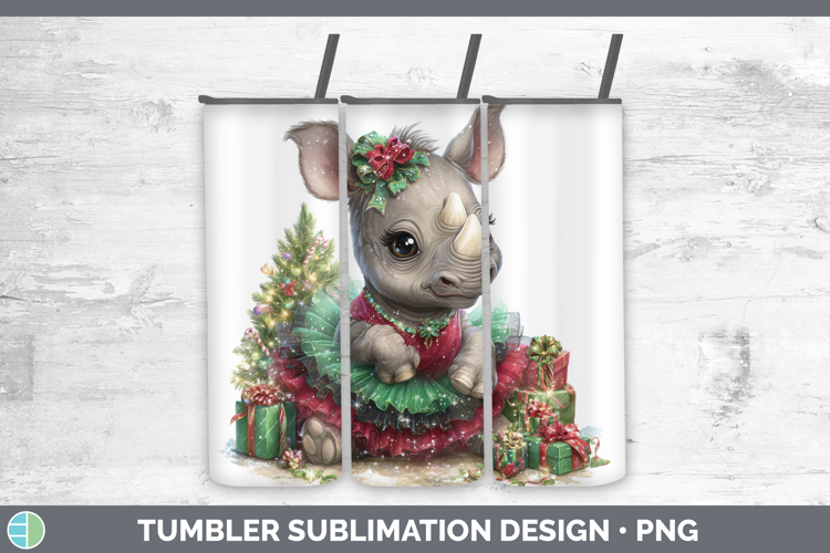 Safari Cute Christmas Rhino Tumbler Sublimation 20 oz Skinny