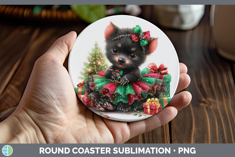 Safari Cute Christmas Tasmanian Devil Round Coaster Sublimat