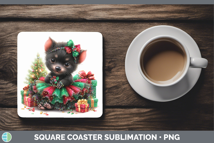 Safari Cute Christmas Tasmanian Devil Square Coaster Sublima