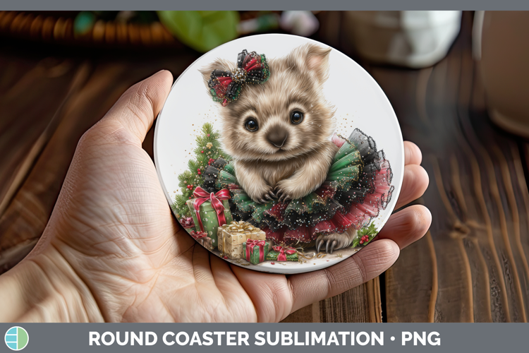 Safari Cute Christmas Wombat Round Coaster Sublimation Coast
