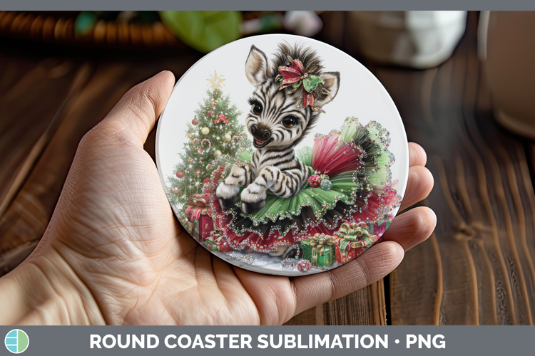 Safari Cute Christmas Zebra Round Coaster Sublimation Coaste