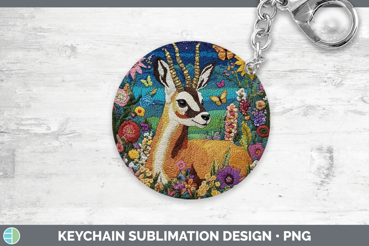 Safari Embroider Antelope Keychain Sublimation Keyring Desig