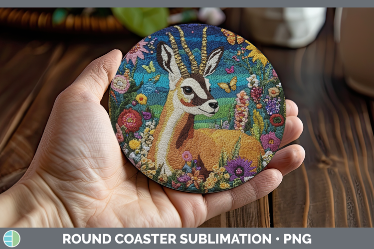 Safari Embroider Antelope Round Coaster Sublimation Coaster