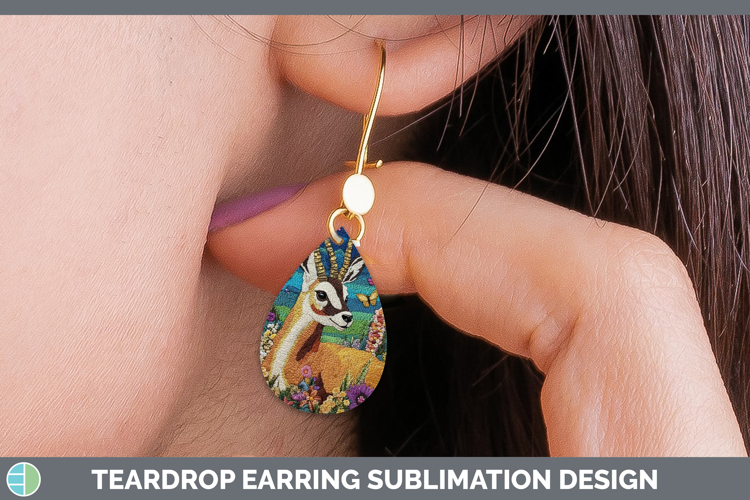 Safari Embroider Antelope Teardrop Earrings Sublimation Earr