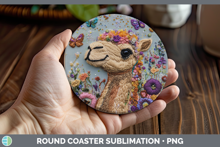 Safari Embroider Camel Round Coaster Sublimation Coaster Des