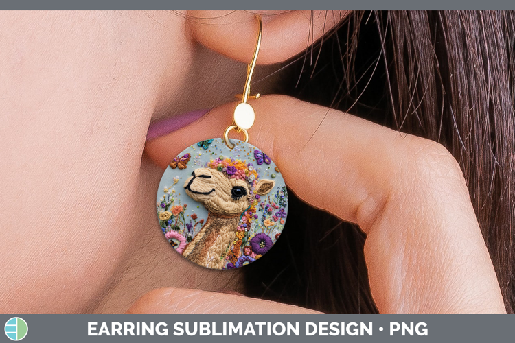 Safari Embroider Camel Round Earrings Sublimation Earrings D
