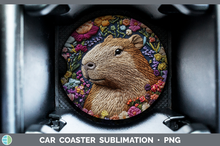 Safari Embroider Capybara Car Coaster Sublimation Designs