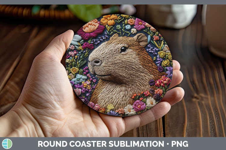 Safari Embroider Capybara Round Coaster Sublimation Coaster