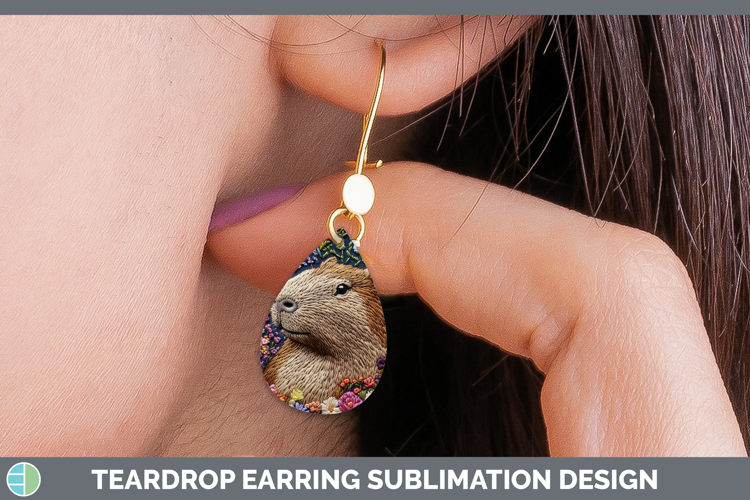 Safari Embroider Capybara Teardrop Earrings Sublimation Earr