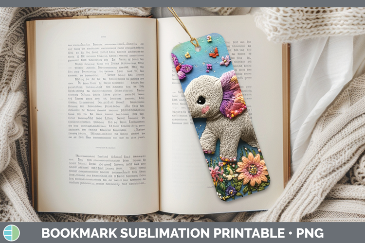 Safari Embroider Elephant Bookmark Sublimation Printable Des