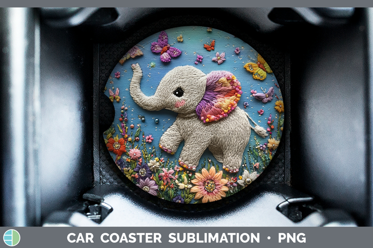 Safari Embroider Elephant Car Coaster Sublimation Designs