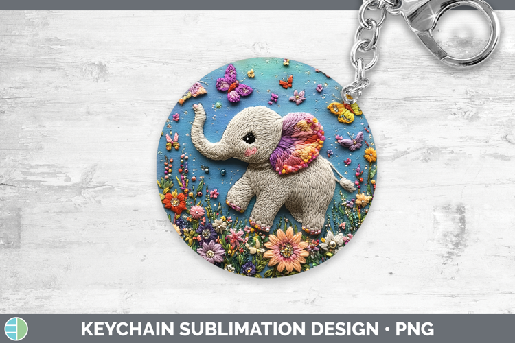 Safari Embroider Elephant Keychain Sublimation Keyring Desig