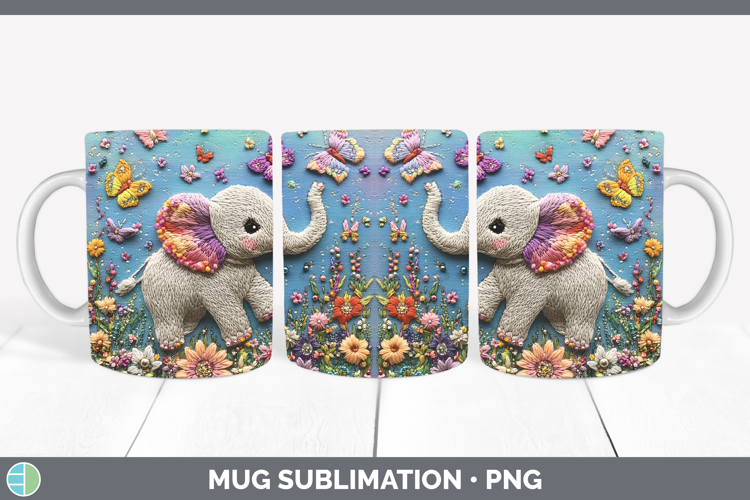 Safari Embroider Elephant Mug Wrap Sublimation Coffee Cup De