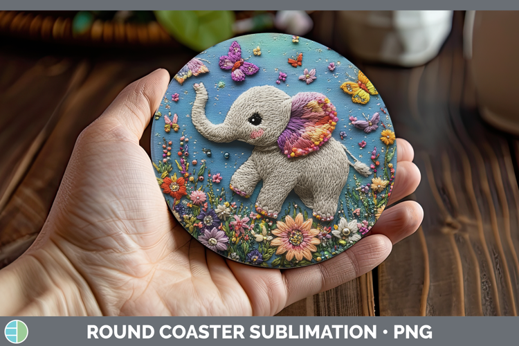 Safari Embroider Elephant Round Coaster Sublimation Coaster