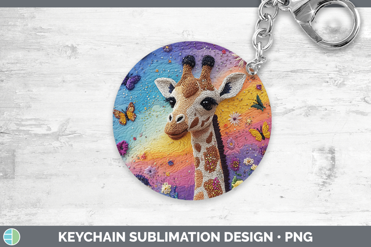 Safari Embroider Giraffe Keychain Sublimation Keyring Design