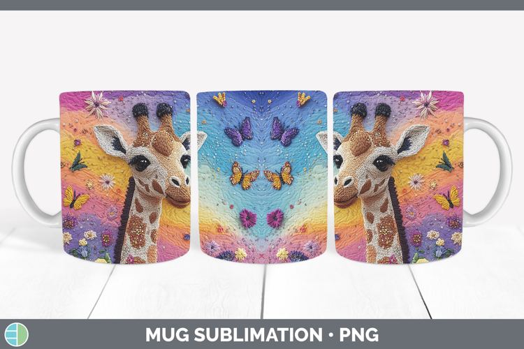 Safari Embroider Giraffe Mug Wrap Sublimation Coffee Cup Des