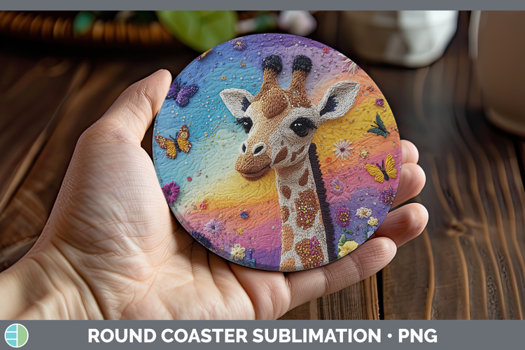 Safari Embroider Giraffe Round Coaster Sublimation Coaster D