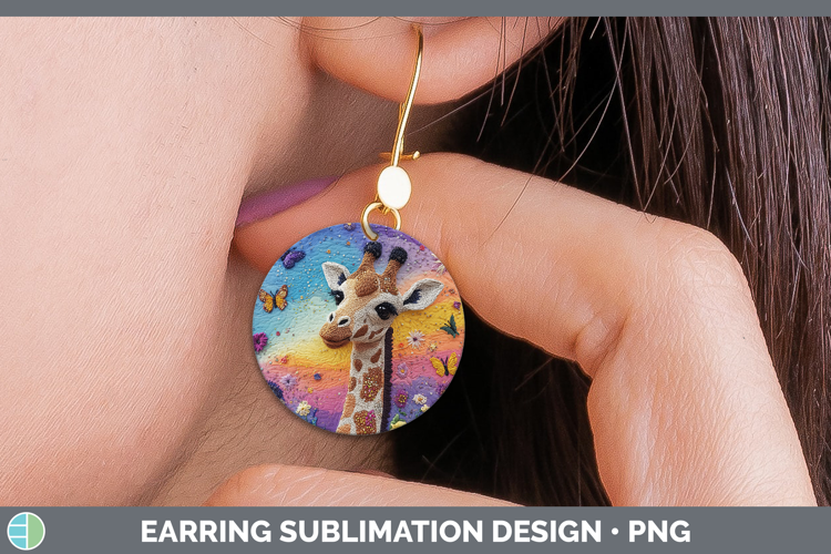 Safari Embroider Giraffe Round Earrings Sublimation Earrings