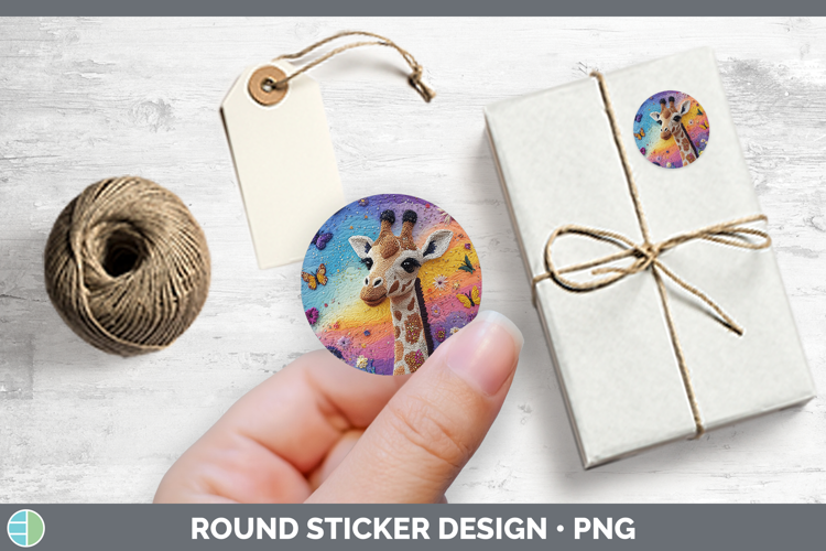 Safari Embroider Giraffe Stickers | Round Labels Designs