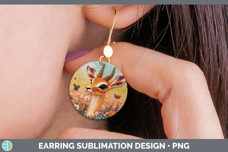 Safari Embroider Impala Round Earrings Sublimation Earrings