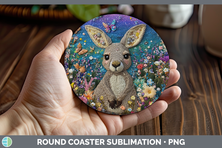 Safari Embroider Kangaroo Round Coaster Sublimation Coaster