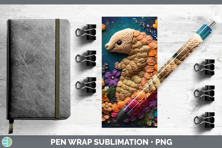 Safari Embroider Pangolin Pen Wrap Sublimation Pen Designs