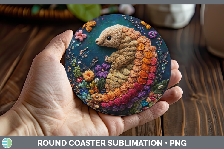 Safari Embroider Pangolin Round Coaster Sublimation Coaster