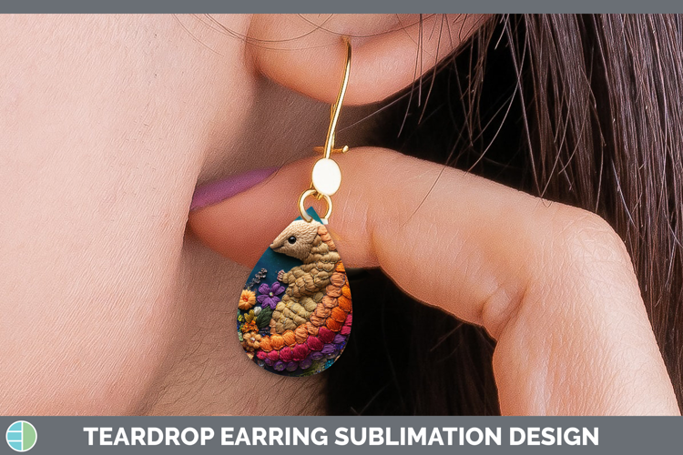 Safari Embroider Pangolin Teardrop Earrings Sublimation Earr