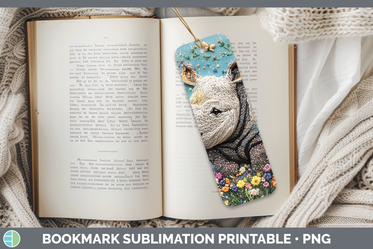 Safari Embroider Rhino Bookmark Sublimation Printable Design