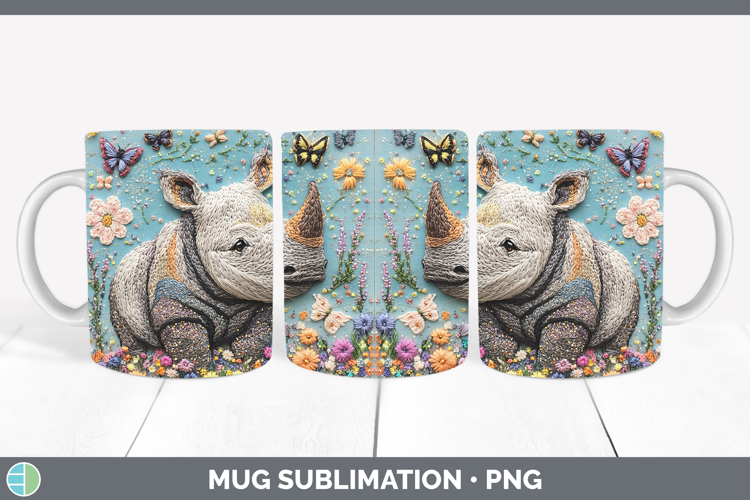 Safari Embroider Rhino Mug Wrap Sublimation Coffee Cup Desig