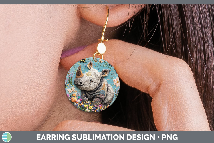 Safari Embroider Rhino Round Earrings Sublimation Earrings D