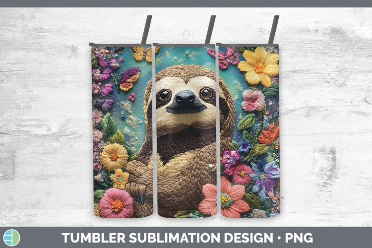 Safari Embroider Sloth Tumbler Sublimation 20 oz Skinny Tumb