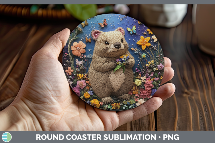 Safari Embroider Wombat Round Coaster Sublimation Coaster De
