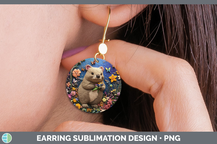 Safari Embroider Wombat Round Earrings Sublimation Earrings