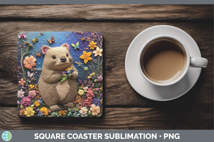 Safari Embroider Wombat Square Coaster Sublimation Coaster D