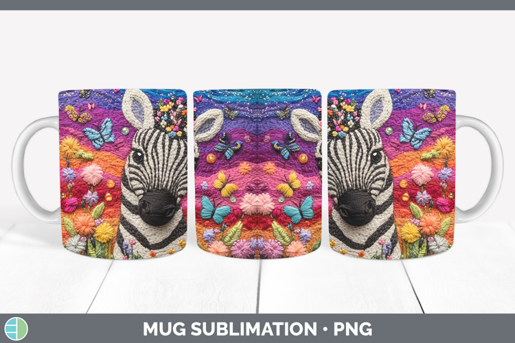 Safari Embroider Zebra Mug Wrap Sublimation Coffee Cup Desig