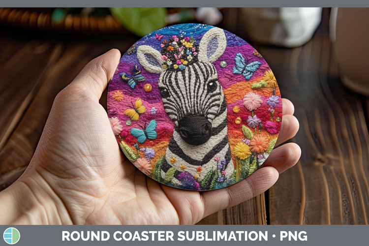 Safari Embroider Zebra Round Coaster Sublimation Coaster Des