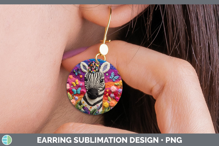 Safari Embroider Zebra Round Earrings Sublimation Earrings D