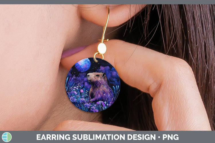 Safari Galaxy Capybara Round Earrings Sublimation Earrings D