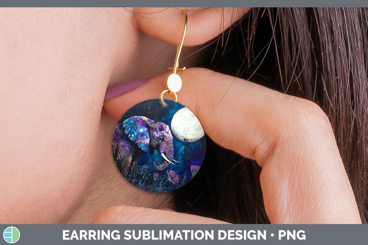Safari Galaxy Elephant Round Earrings Sublimation Earrings D