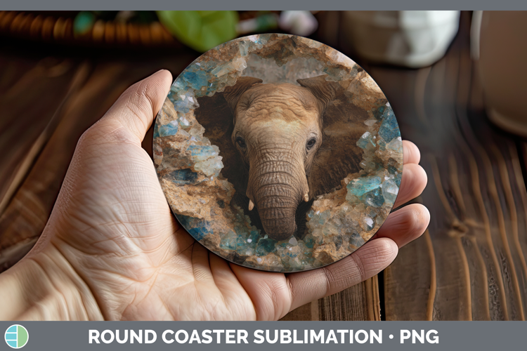 Elephant Round Coaster Safari Geode Wall Sublimation Coaster