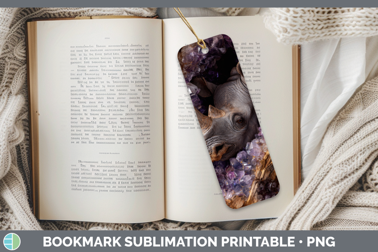 Rhino Bookmark Safari Geode Wall Sublimation Printable Desig