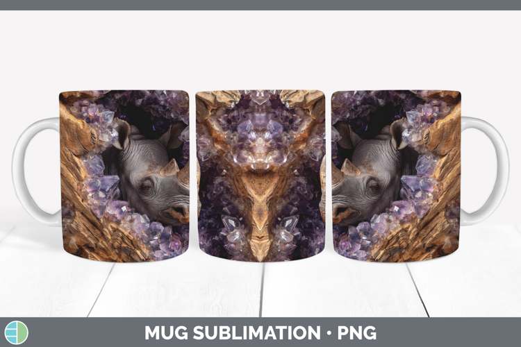 Rhino Mug Wrap Safari Geode Wall Sublimation Coffee Cup Desi