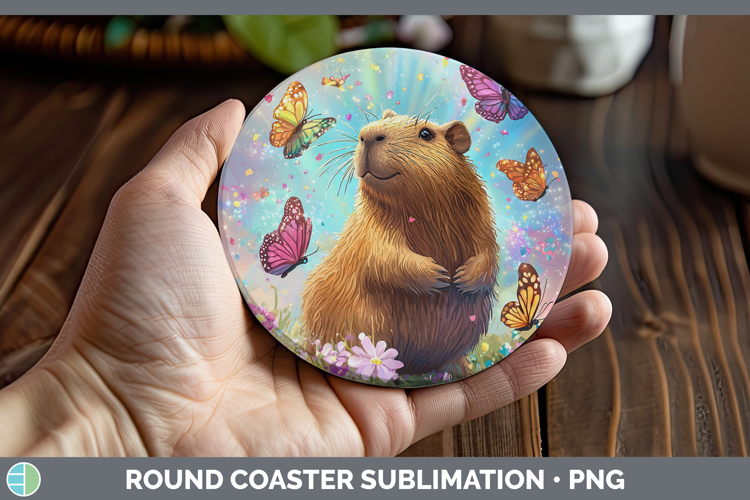 Safari Glitter Capybara Round Coaster Sublimation Coaster De