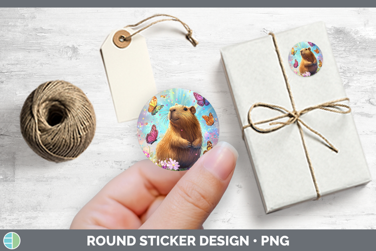 Safari Glitter Capybara Stickers | Round Labels Designs