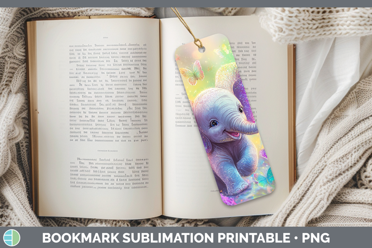 Safari Glitter Elephant Bookmark Sublimation Printable Desig